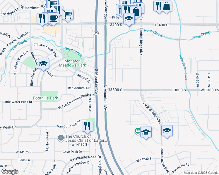 map of restaurants, bars, coffee shops, grocery stores, and more near 4714 West Cillian Lane in Riverton