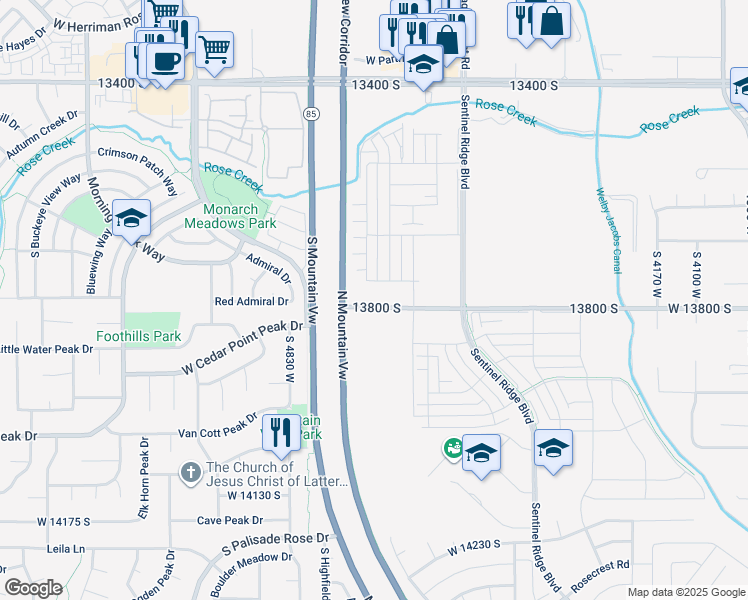 map of restaurants, bars, coffee shops, grocery stores, and more near 4682 West Cillian Lane in Riverton