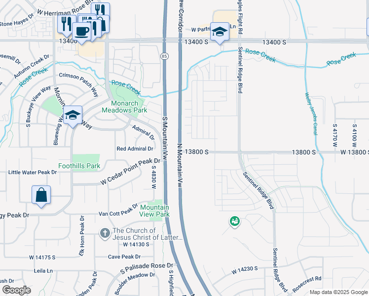 map of restaurants, bars, coffee shops, grocery stores, and more near 4722 West Cillian Lane in Riverton