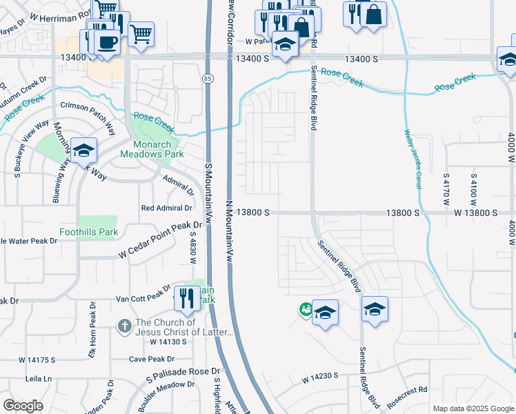map of restaurants, bars, coffee shops, grocery stores, and more near 4662 West Cillian Lane in Riverton