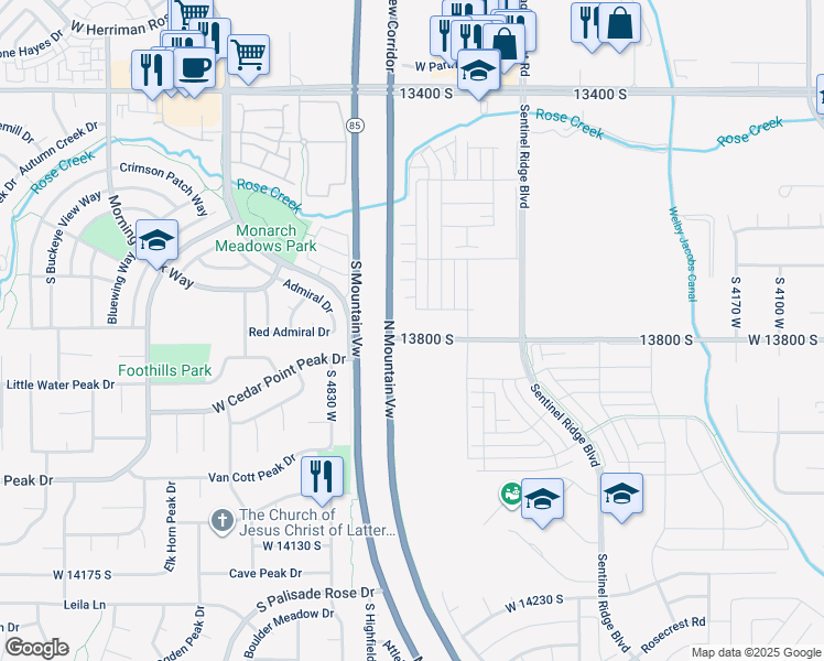 map of restaurants, bars, coffee shops, grocery stores, and more near 4698 West Cillian Lane in Riverton
