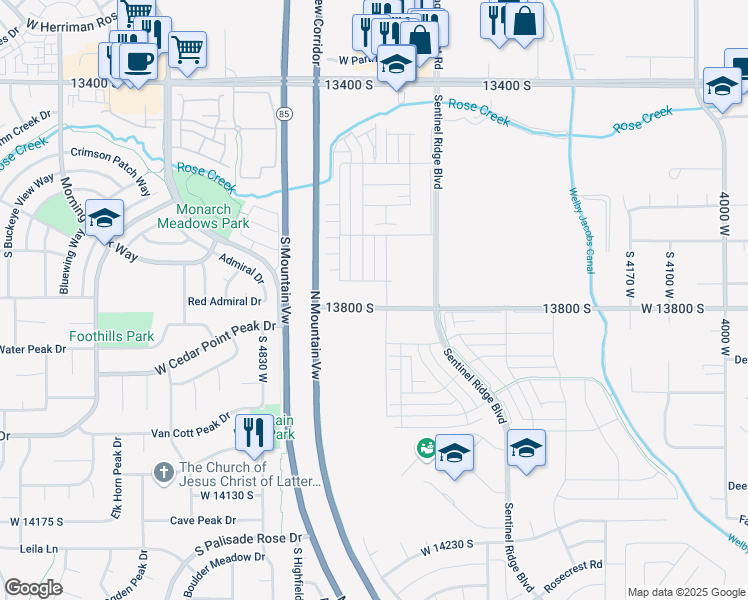 map of restaurants, bars, coffee shops, grocery stores, and more near 4632 West Cillian Lane in Riverton