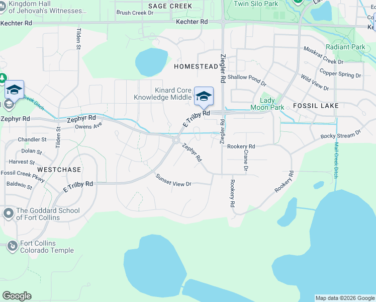 map of restaurants, bars, coffee shops, grocery stores, and more near 6174 Spearmint Court in Fort Collins
