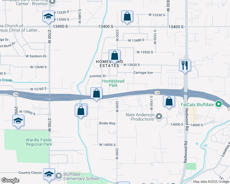 map of restaurants, bars, coffee shops, grocery stores, and more near 13755 2200 West in Riverton