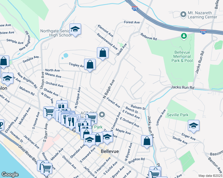 map of restaurants, bars, coffee shops, grocery stores, and more near 211 North Balph Avenue in Pittsburgh