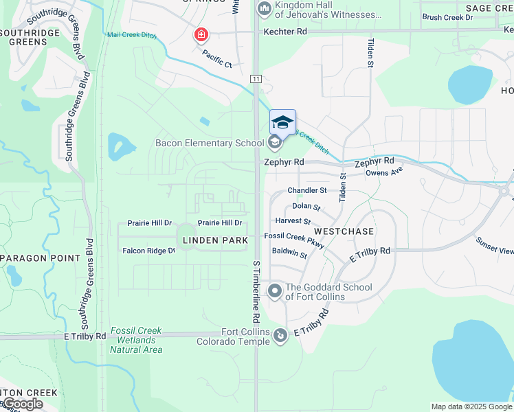 map of restaurants, bars, coffee shops, grocery stores, and more near 6043 South Timberline Road in Fort Collins