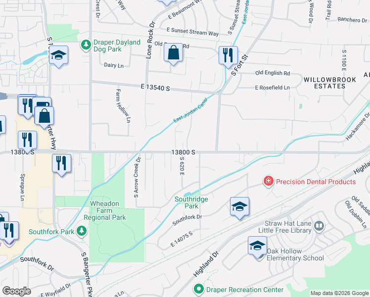 map of restaurants, bars, coffee shops, grocery stores, and more near 646 East 13710 South in Draper
