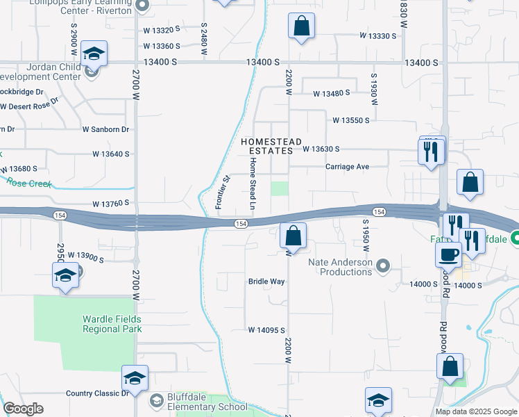 map of restaurants, bars, coffee shops, grocery stores, and more near 13760 South 2260 West in Riverton