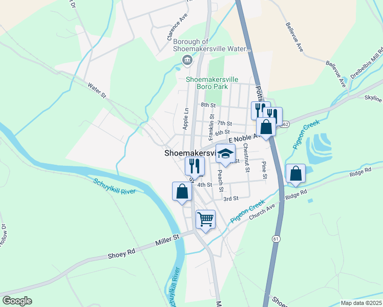 map of restaurants, bars, coffee shops, grocery stores, and more near in Shoemakersville