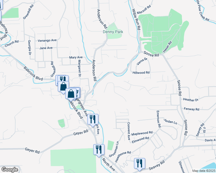 map of restaurants, bars, coffee shops, grocery stores, and more near 25 Barrington Drive in Pittsburgh