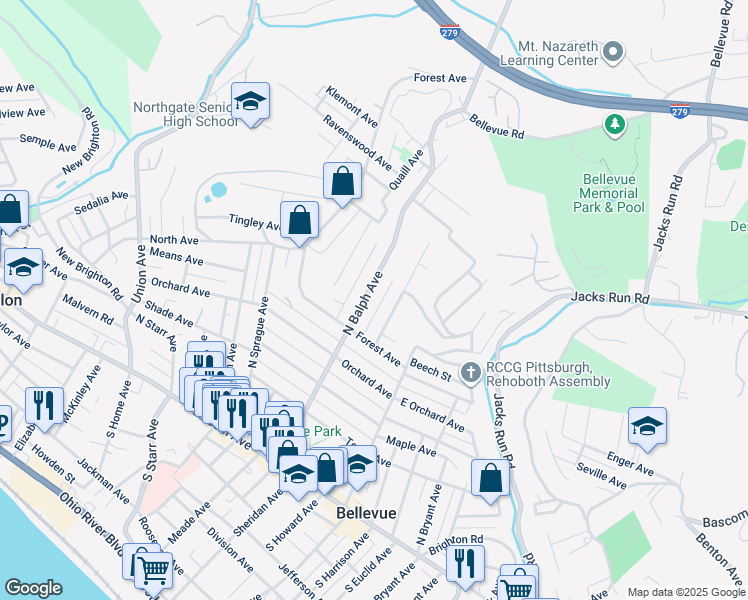 map of restaurants, bars, coffee shops, grocery stores, and more near 211 North Balph Avenue in Pittsburgh