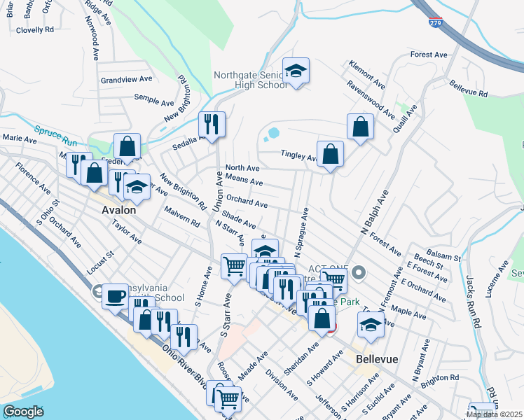 map of restaurants, bars, coffee shops, grocery stores, and more near 696 Orchard Avenue in Bellevue