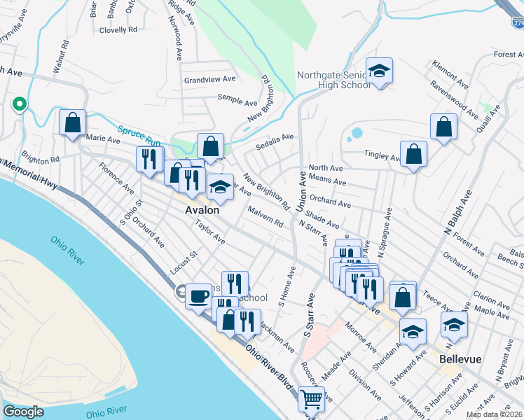 map of restaurants, bars, coffee shops, grocery stores, and more near 806 Center Avenue in Avalon