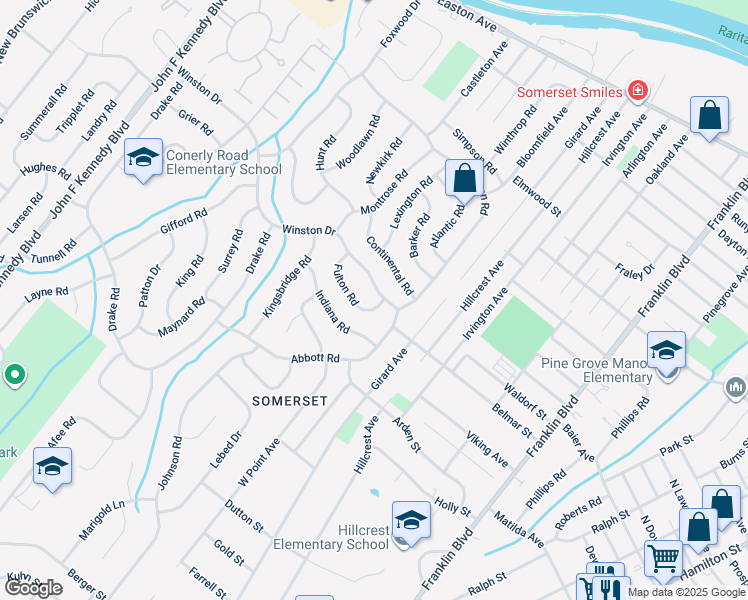 map of restaurants, bars, coffee shops, grocery stores, and more near 78 Winston Drive in Franklin Township