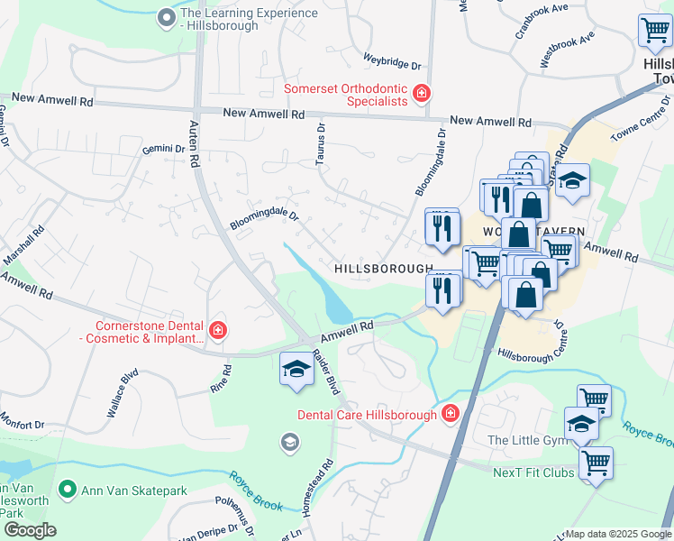 map of restaurants, bars, coffee shops, grocery stores, and more near 3021 Bloomingdale Drive in Somerset County
