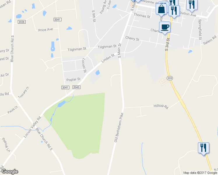 map of restaurants, bars, coffee shops, grocery stores, and more near 5141 Homestead Drive in Coopersburg