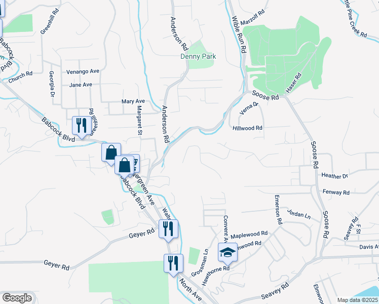 map of restaurants, bars, coffee shops, grocery stores, and more near 25 Barrington Drive in Pittsburgh