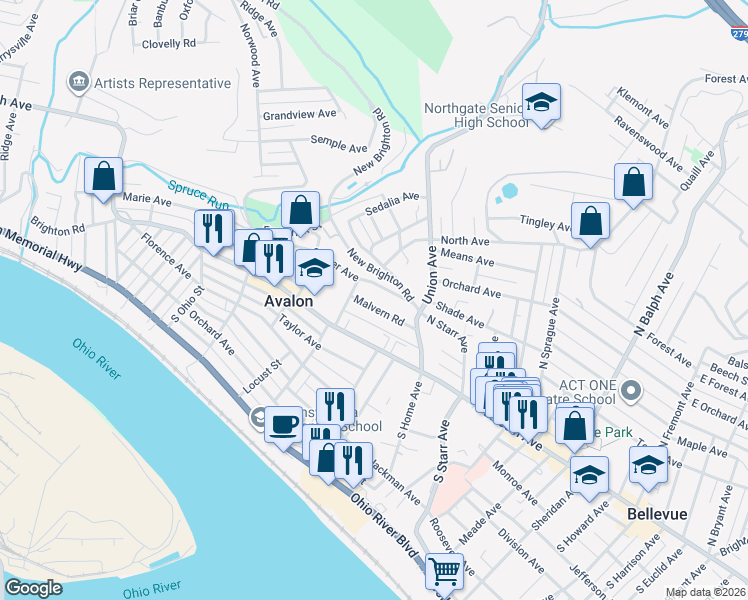map of restaurants, bars, coffee shops, grocery stores, and more near 806 Center Avenue in Avalon