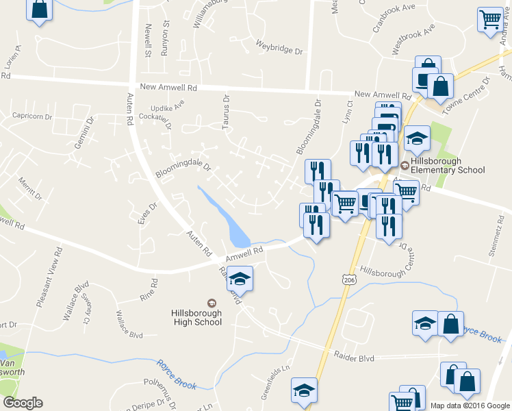 map of restaurants, bars, coffee shops, grocery stores, and more near 427 Bloomingdale Drive in Somerset County