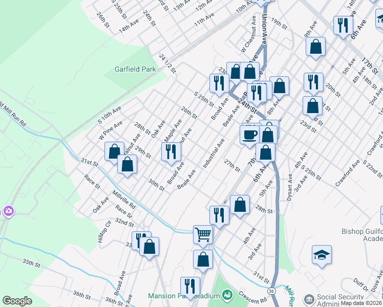 map of restaurants, bars, coffee shops, grocery stores, and more near 2713-27 West Chestnut Avenue in Altoona