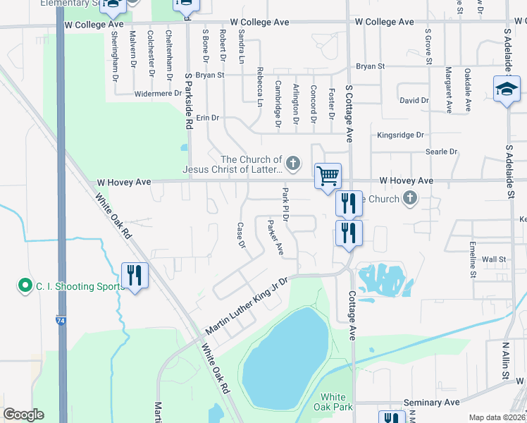 map of restaurants, bars, coffee shops, grocery stores, and more near 1707 Fairfield Drive in Normal