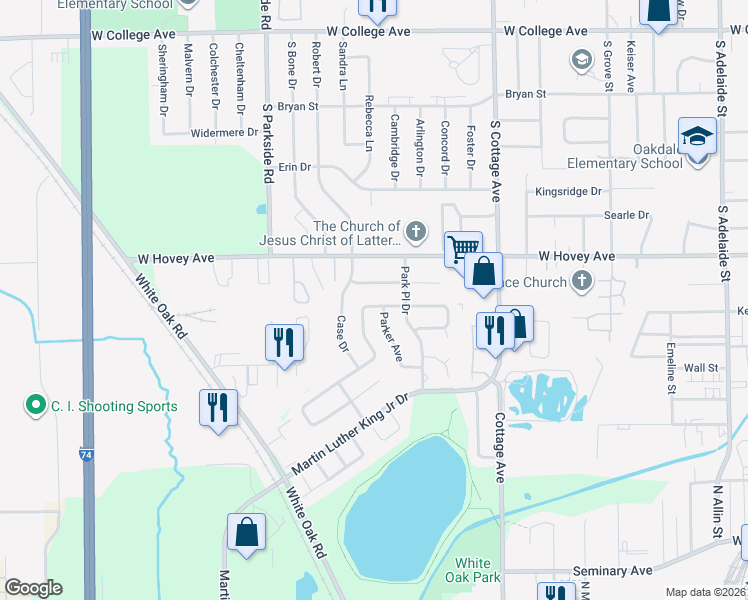 map of restaurants, bars, coffee shops, grocery stores, and more near 1707 Fairfield Drive in Normal