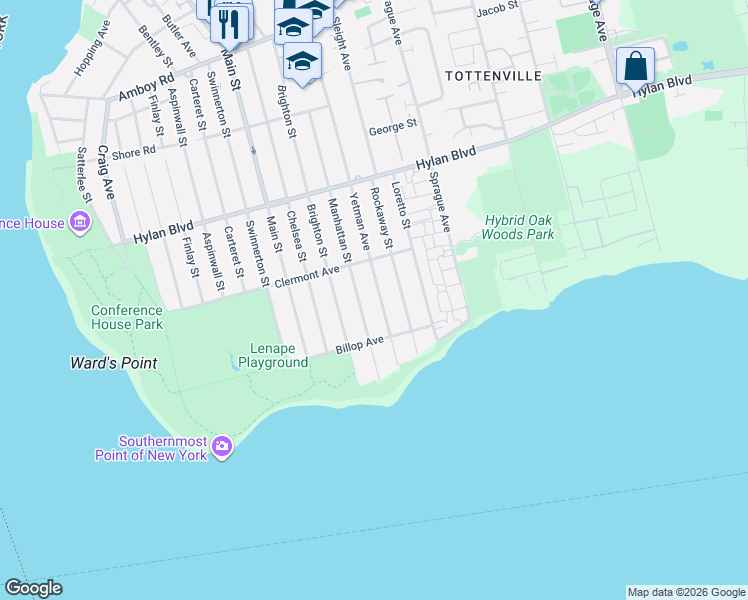 map of restaurants, bars, coffee shops, grocery stores, and more near 347 Manhattan Street in Staten Island
