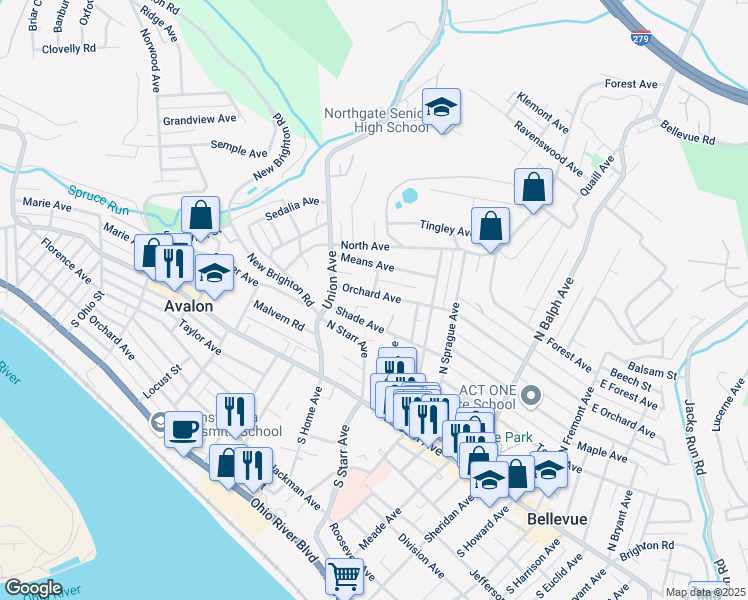 map of restaurants, bars, coffee shops, grocery stores, and more near 696 Orchard Avenue in Bellevue