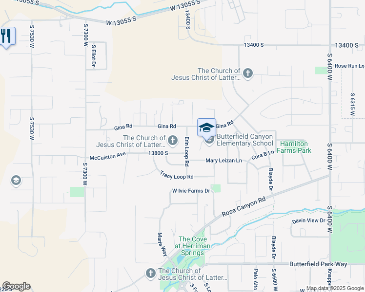 map of restaurants, bars, coffee shops, grocery stores, and more near 13753 Erin Loop Road in Herriman