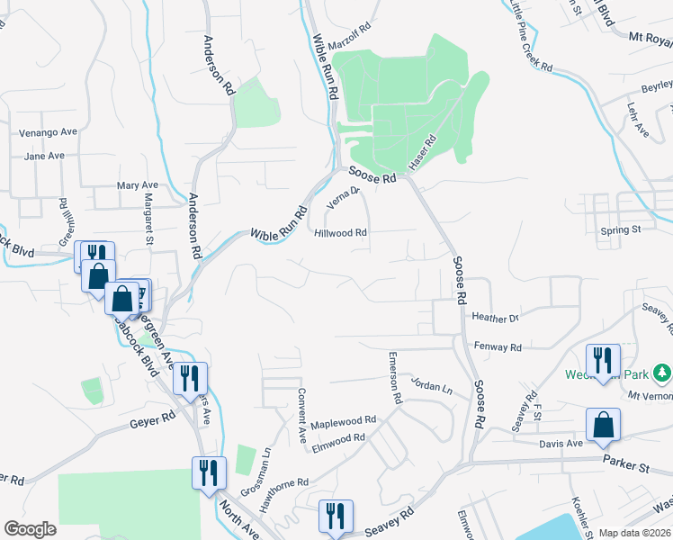 map of restaurants, bars, coffee shops, grocery stores, and more near 114 Rangley Drive in Pittsburgh