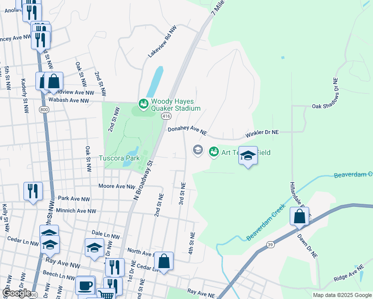 map of restaurants, bars, coffee shops, grocery stores, and more near 777 3rd Street Northeast in New Philadelphia