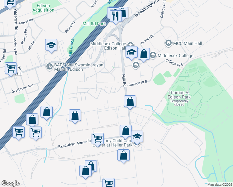 map of restaurants, bars, coffee shops, grocery stores, and more near 418 College Drive in Edison