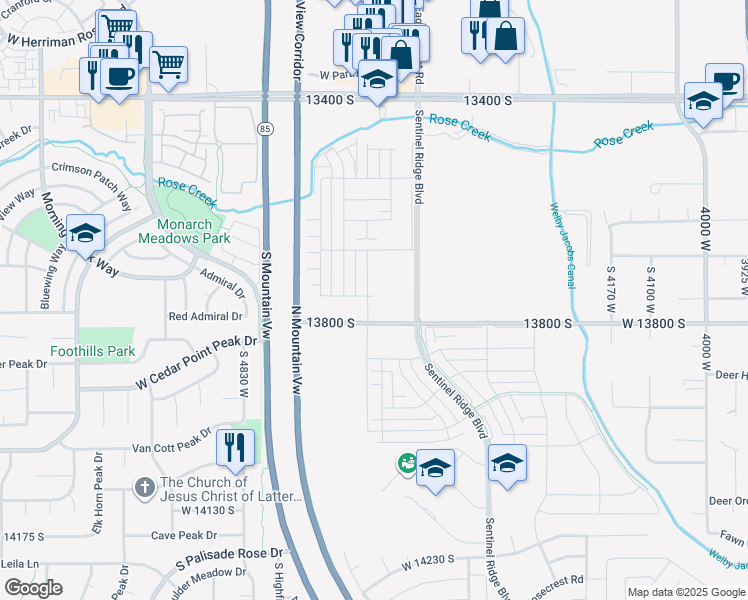 map of restaurants, bars, coffee shops, grocery stores, and more near 4601 West Hiddleston Dr in Riverton