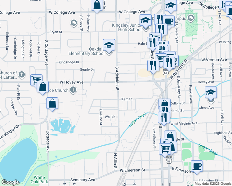 map of restaurants, bars, coffee shops, grocery stores, and more near 907 South Adelaide Street in Normal