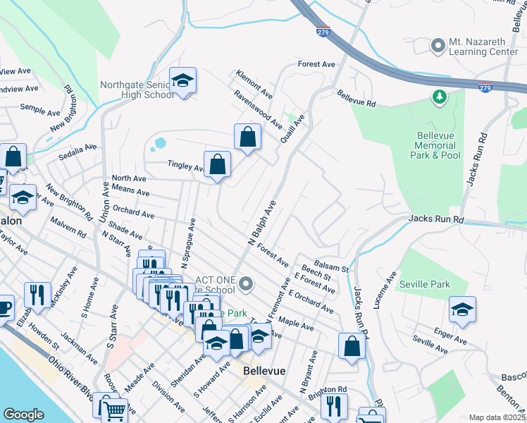 map of restaurants, bars, coffee shops, grocery stores, and more near 211 North Balph Avenue in Pittsburgh