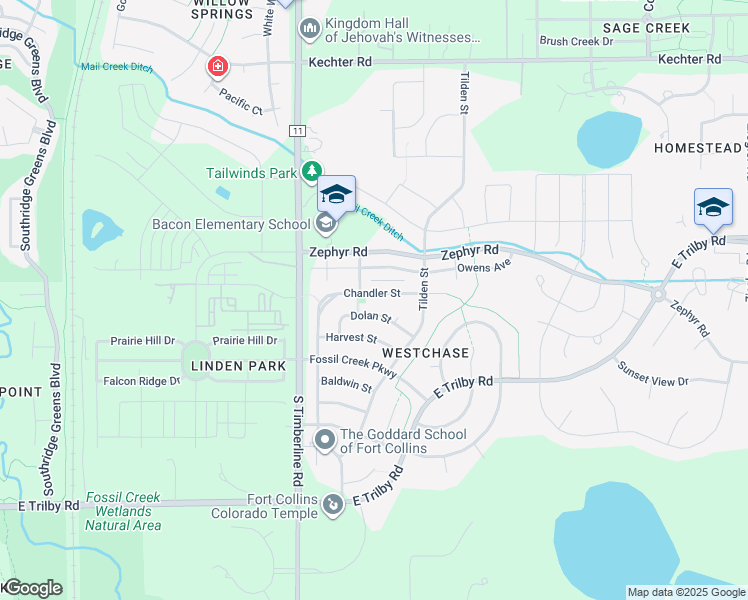 map of restaurants, bars, coffee shops, grocery stores, and more near 2215 Chandler Street in Fort Collins
