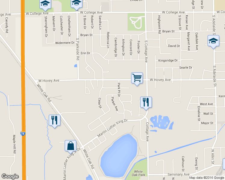 map of restaurants, bars, coffee shops, grocery stores, and more near 1707 Fairfield Drive in Normal