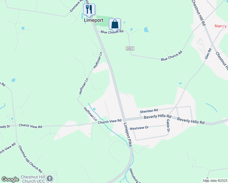 map of restaurants, bars, coffee shops, grocery stores, and more near 1653 Limeport Pike in Coopersburg