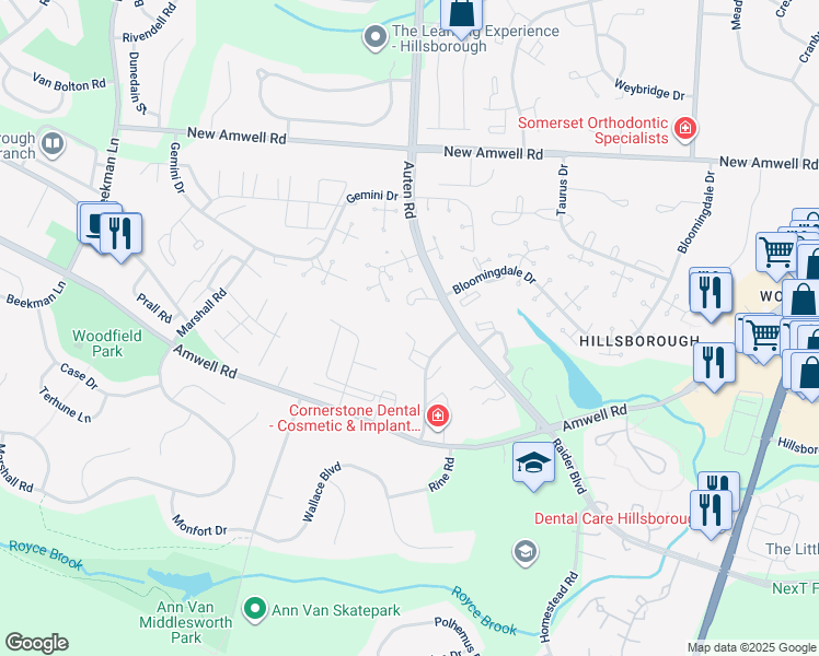 map of restaurants, bars, coffee shops, grocery stores, and more near 911 Renate Drive in Somerset County