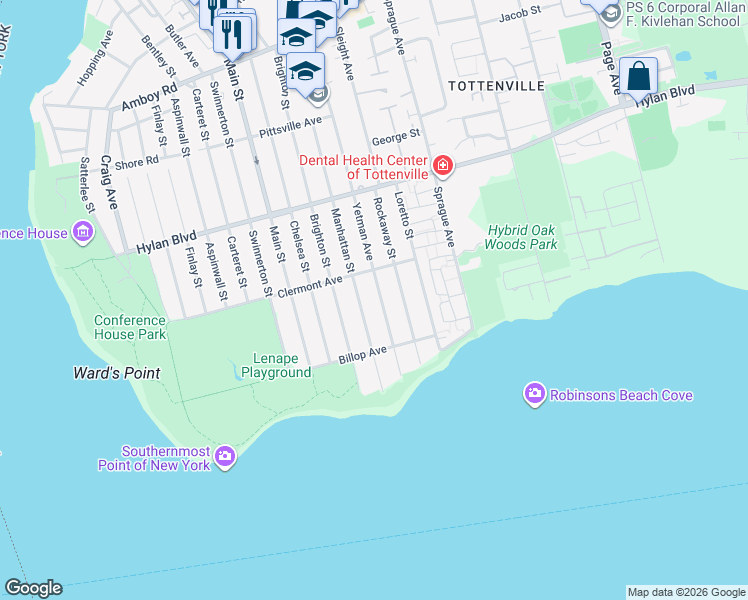 map of restaurants, bars, coffee shops, grocery stores, and more near 347 Manhattan Street in Staten Island