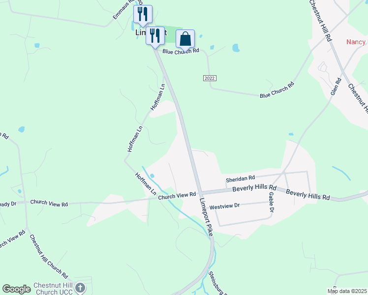 map of restaurants, bars, coffee shops, grocery stores, and more near 1653 Limeport Pike in Coopersburg