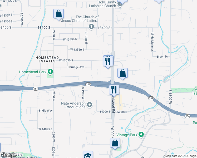 map of restaurants, bars, coffee shops, grocery stores, and more near 1795 West Torlundy Drive in Riverton