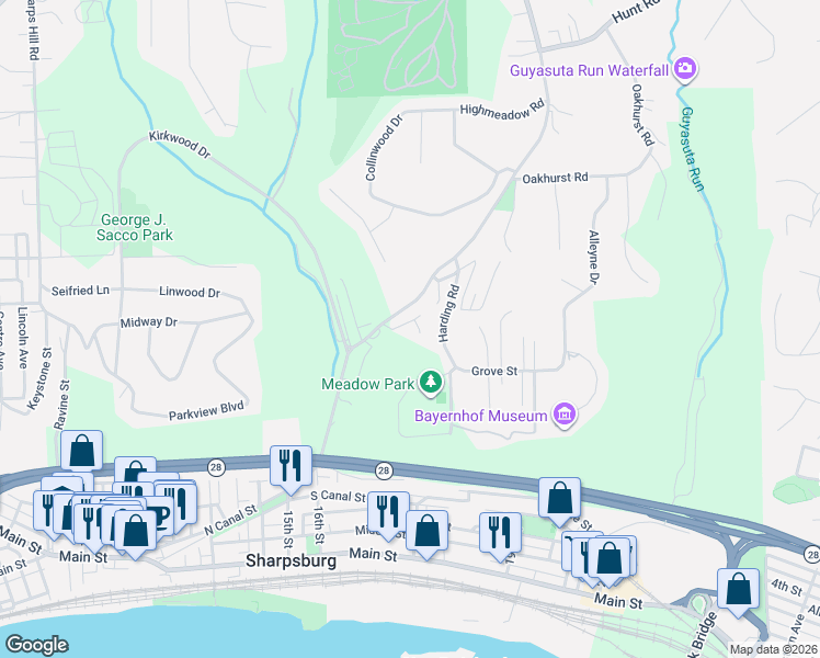 map of restaurants, bars, coffee shops, grocery stores, and more near 20 Mary Street in Pittsburgh