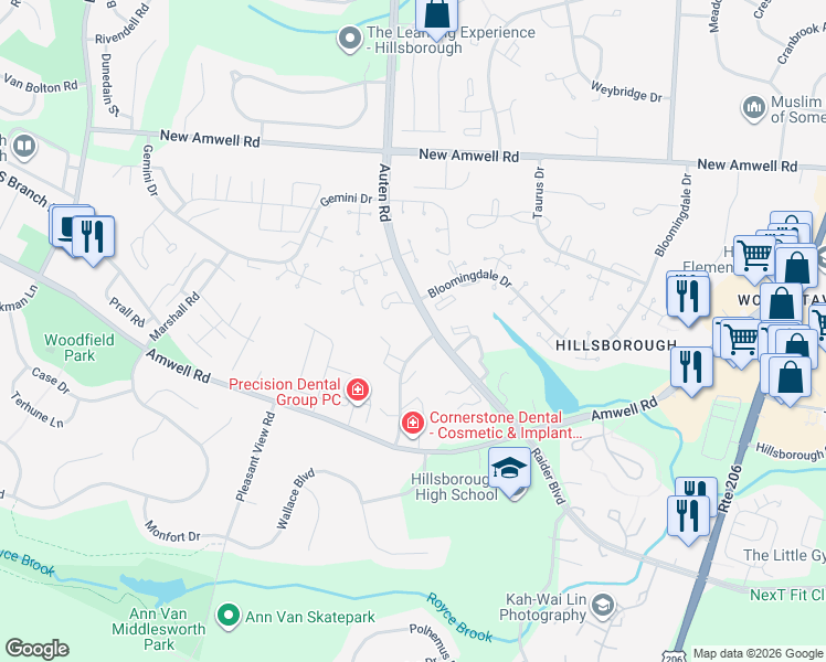 map of restaurants, bars, coffee shops, grocery stores, and more near 779 Eves Drive in Hillsborough Township