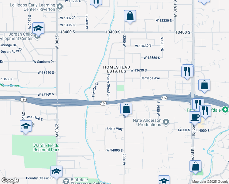 map of restaurants, bars, coffee shops, grocery stores, and more near 13760 South 2260 West in Riverton