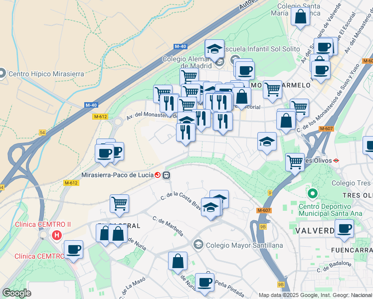 map of restaurants, bars, coffee shops, grocery stores, and more near 9 Calle del Monasterio de Las Huelgas in Madrid