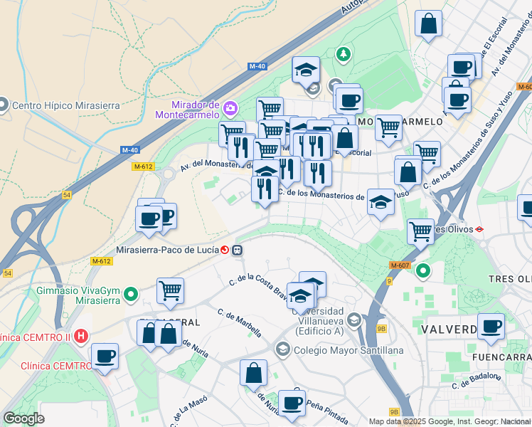map of restaurants, bars, coffee shops, grocery stores, and more near 9 Calle del Monasterio de Las Huelgas in Madrid
