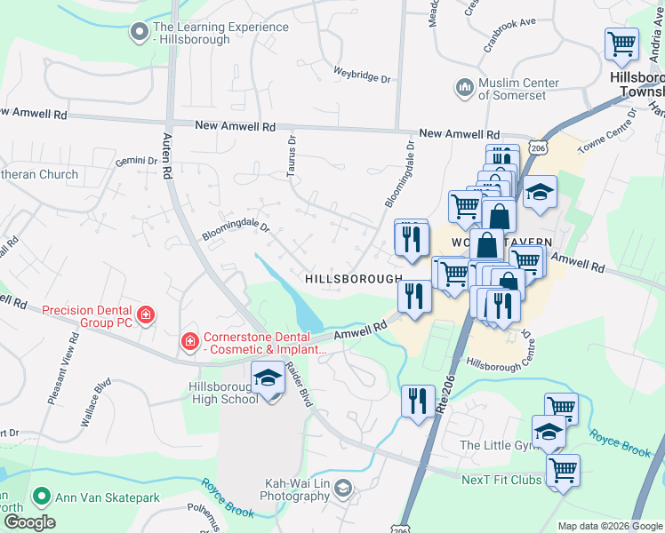 map of restaurants, bars, coffee shops, grocery stores, and more near 3021 Bloomingdale Drive in Somerset County