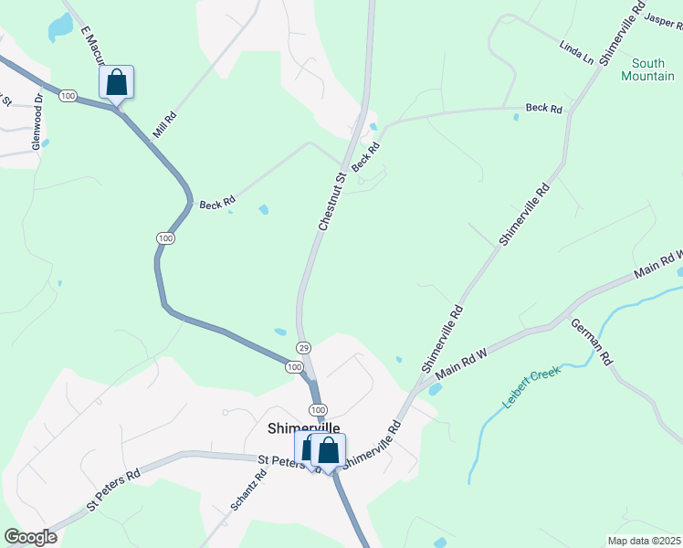 map of restaurants, bars, coffee shops, grocery stores, and more near 4983 Chestnut Street in Emmaus