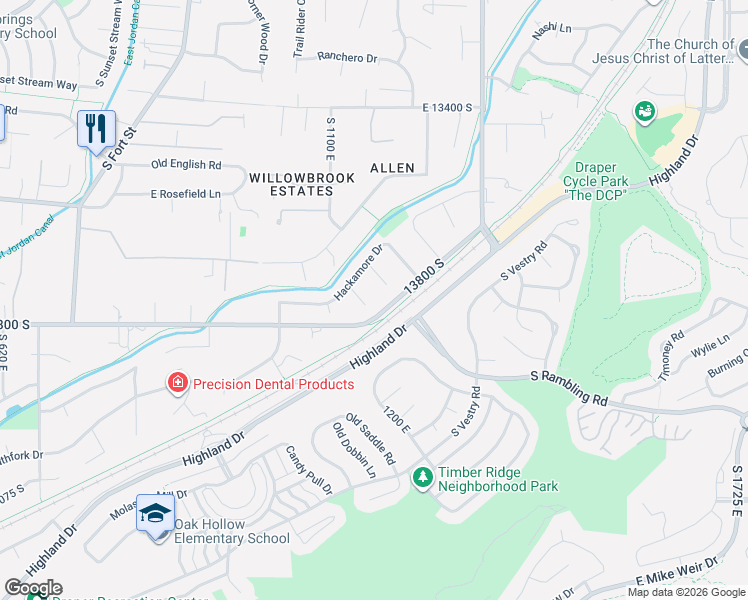 map of restaurants, bars, coffee shops, grocery stores, and more near 13757 Wingfield Circle in Draper